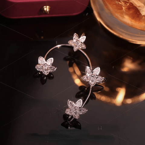 1 main silver plated crystal flower ear clips without piercing for women sparkling zircon ear cuff clip earrings wedding jewelry