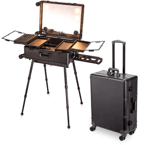 1 main travel folding cosmetic trolley case professional makeup table with led mirrortrolley cosmetic luggagerolling luggage