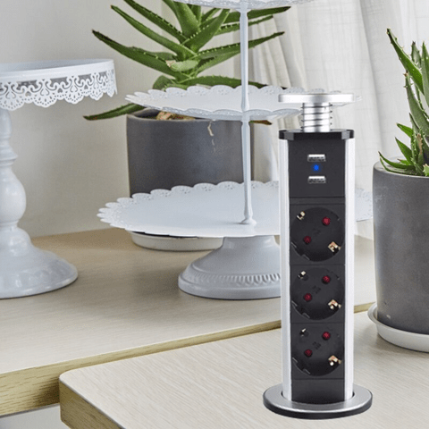 4 main coswall pull pop up 3 socket 2 usb charge port kitchen table desktop outlet retractable eu plug aluminum body blue