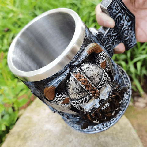 4 main vikings warrior style stainless steel danegeld tankard mug medieval pirate large double layer drinking beer cup vintage