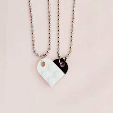 5 main trendy couples brick heart pendant shaped necklace for women men girlfriend 2 two piece beads chain necklace jewelry