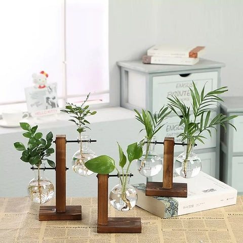 img 0 hot vintage style glass desktop plant bonsai flower christmas decoration vase with wooden l t shape jpg