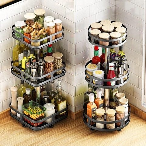 mainimage1creativi rotatable kitchen seasoning racks seasoning bottle storage sorting multifunctional 2 3 layer detachable round