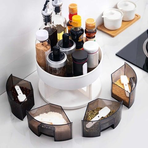 mainimage1double layers rotating seasoning rack kitchen supplies oil salt sauce vinegar storage rack kitchen organizer