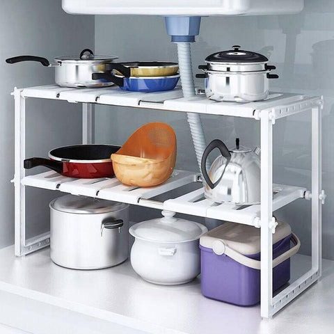 mainimage1under sink storage shelf kitchen organizer 2 tier cabinet dish rack seasoning multifunctional telescopic kitchenware