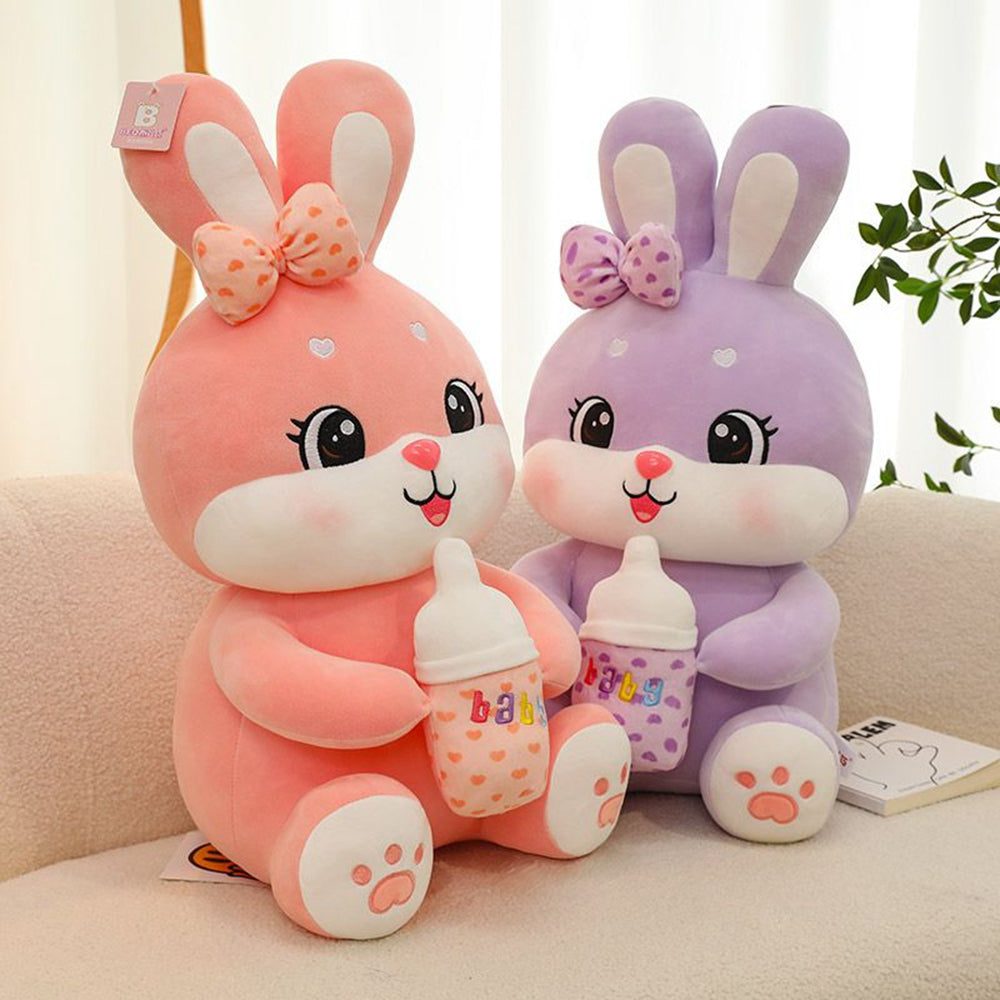 sweet bottle hugging bunny plush