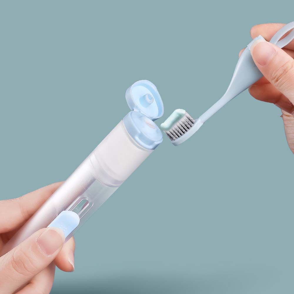 all in one travel friendly toothpaste dispenser toothbrush