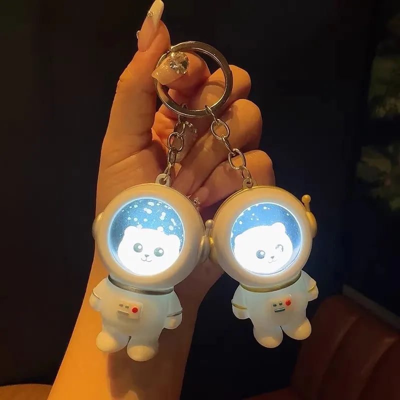 astronaut bear led keychain light