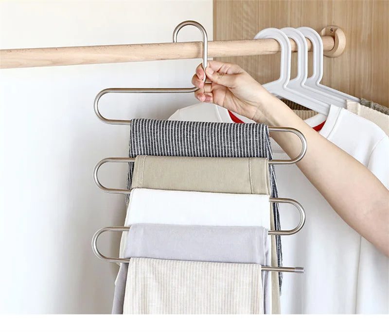5 layer stainless steel s shape clothes hanger