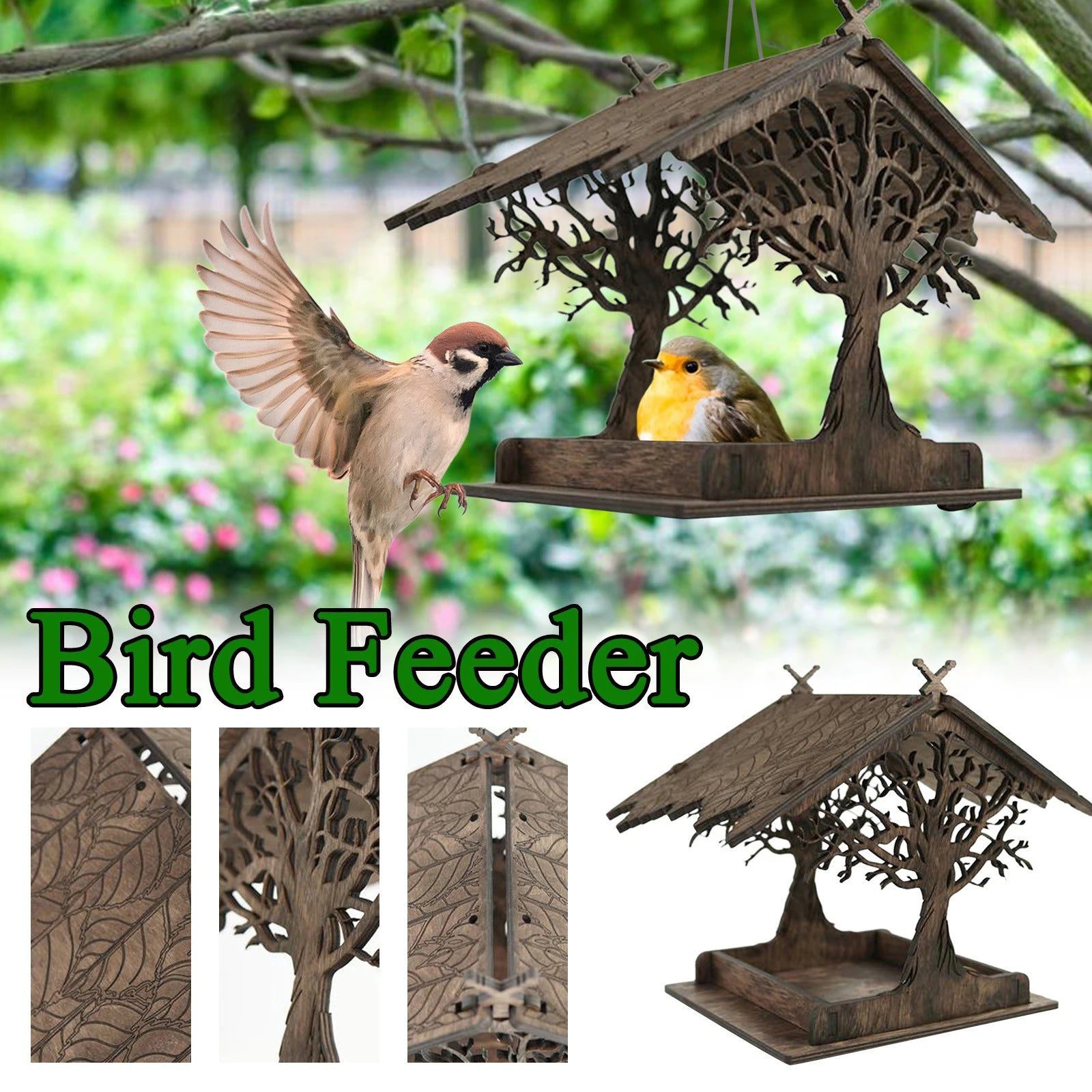 rustic treehouse wooden bird feeder