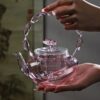 Floral Lid Design Tea Infuser Glass Teapot