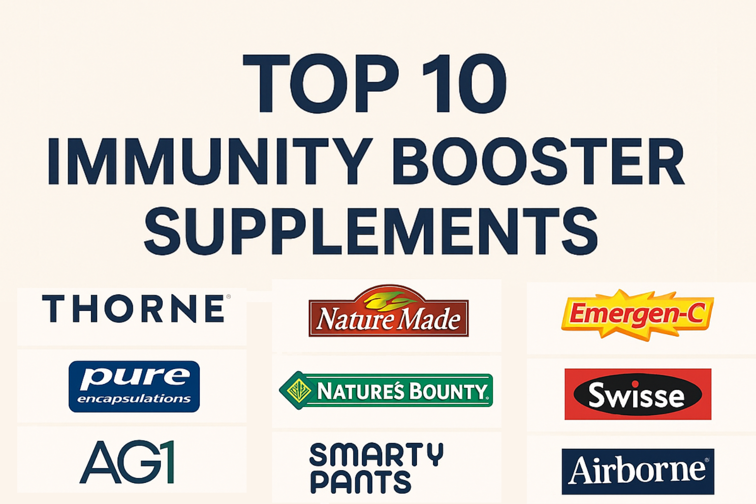 Collection of top immunity booster supplements including vitamins, minerals, and herbal blends