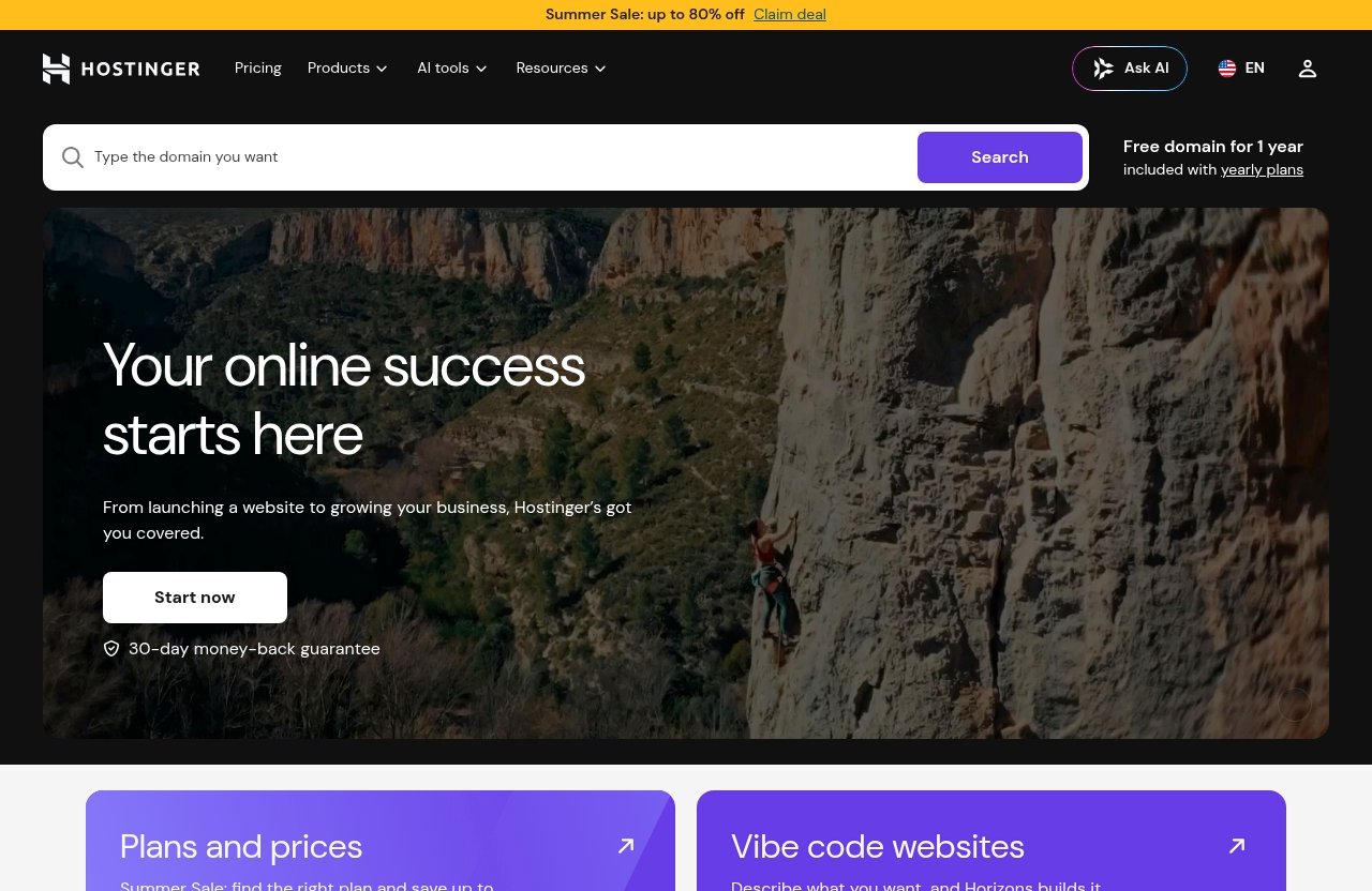 Hostinger official website - hostinger pricing
