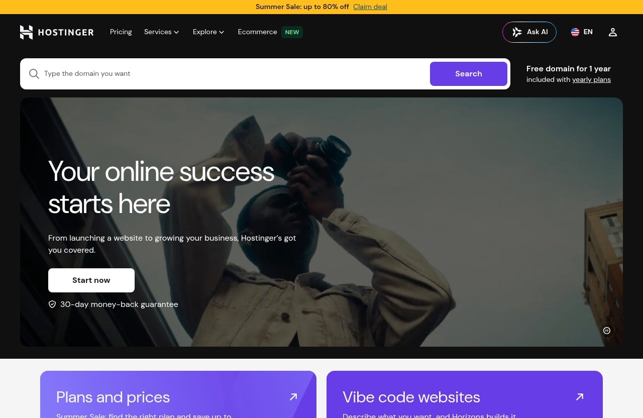 Hostinger official website - hostinger review