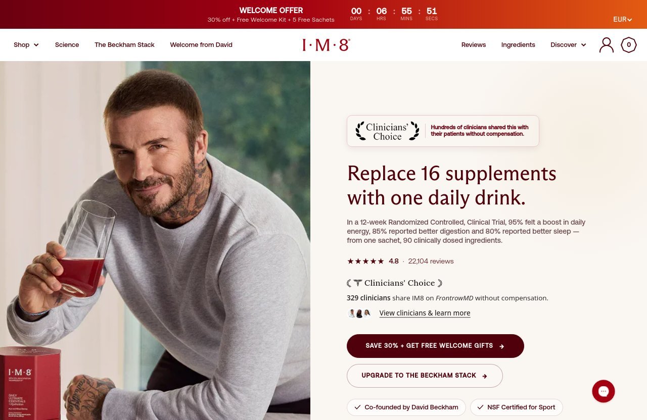 Im8Health official website - im8 vs ag1 vs huel