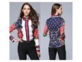 Women Long Sleeve Floral Star Printed Blouse