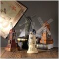 4 Colors Vintage Resin Windmill Ornaments Piggy Banks