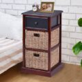3 Tiers Wooden Nightstand with 1 Drawer 2 Baskets