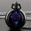 Timepiece Purple Rose Quartz Pocket Watch Necklace